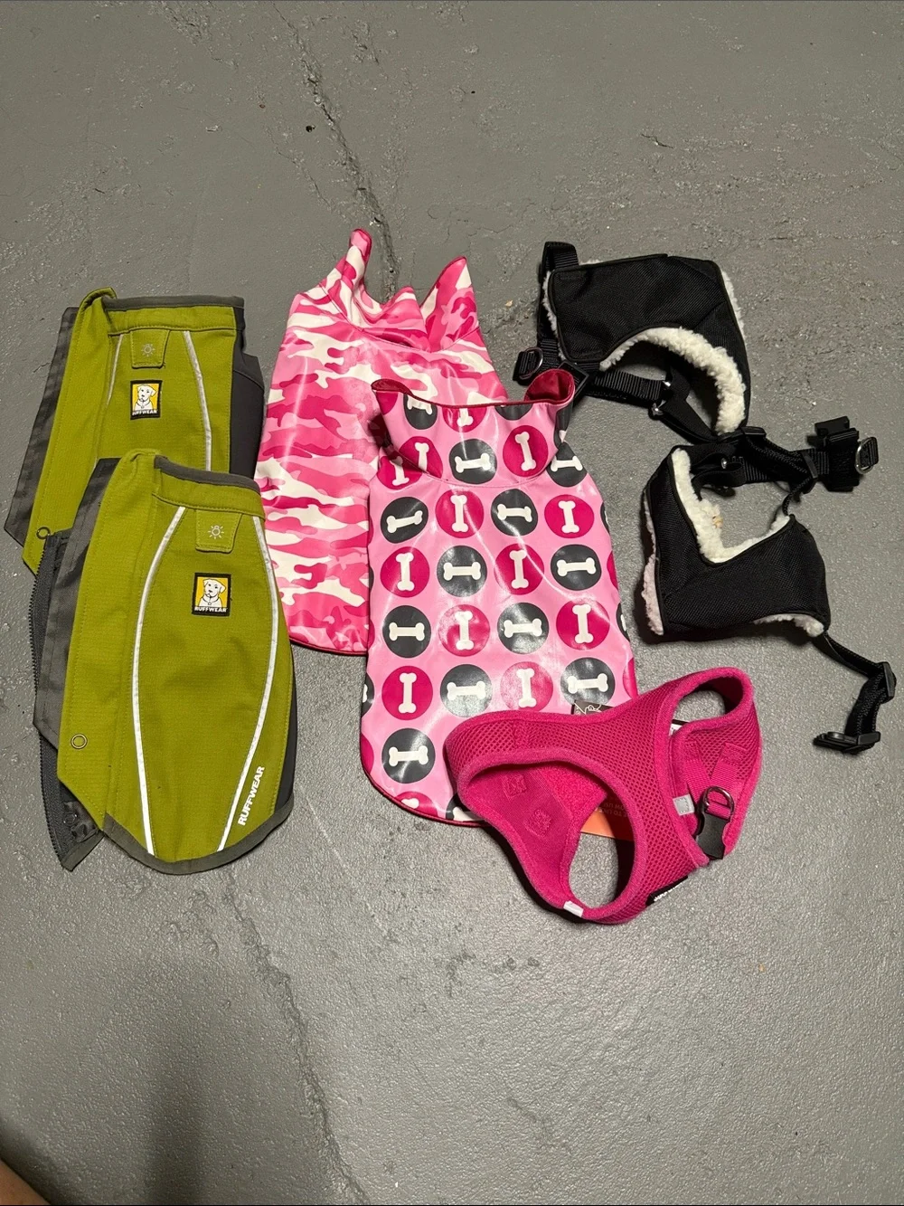 Pink Bone Print & Solid Pink Dog Jackets & Harness Set
